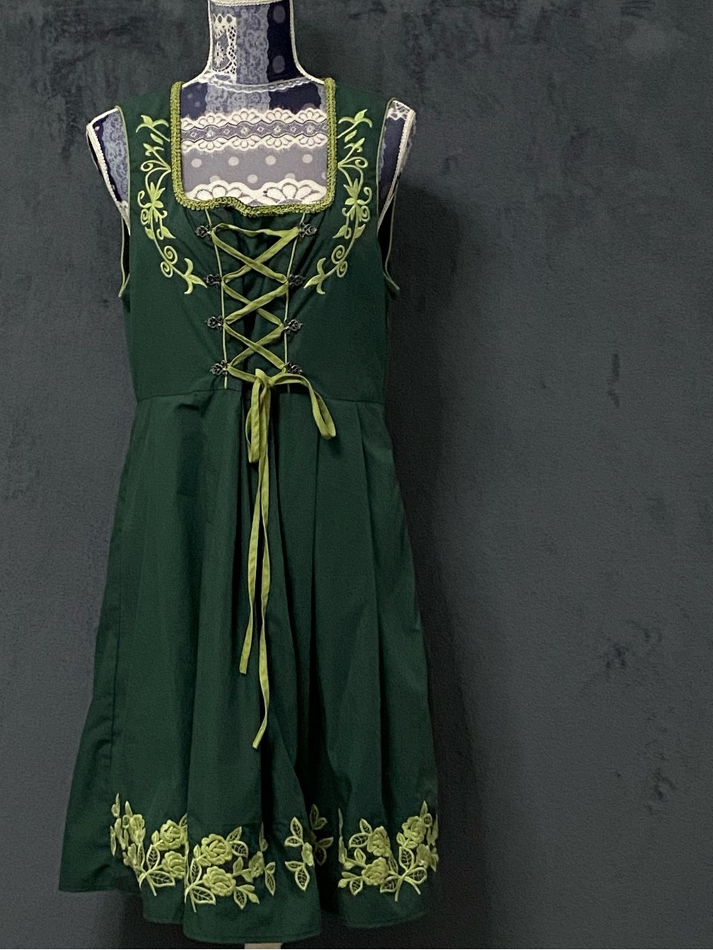 Jasambac Renaissance Dress Womens L Green Embroidered Lace Up A Line Fairycore